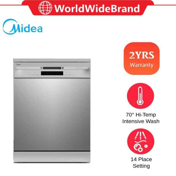 Midea Dishwasher (14-Place Settings) Anti-bacterial Filter & 6-Programs Selection with Eco Dishwasher WQP12-7635Q