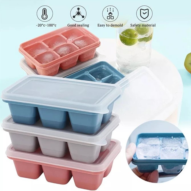 Silicone Tray Ice Cube Maker Ice Safe Silicone  Bekas Ais Kiub Bekas Ais Batu Dengan Penutup Bekas Silikon Letak Ais