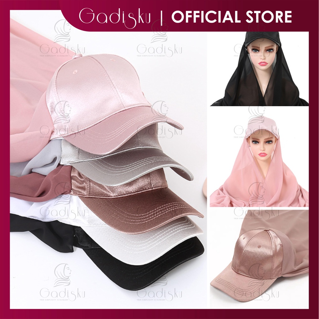 Gadisku Muslim Fashion Hijab Satin Baseball Head Cap Solid Chiffon