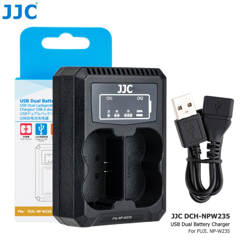 JJC Fujifilm NPW235 Battery USB Charger with Overcharge Protection for Fuji Fujifilm Cameras X