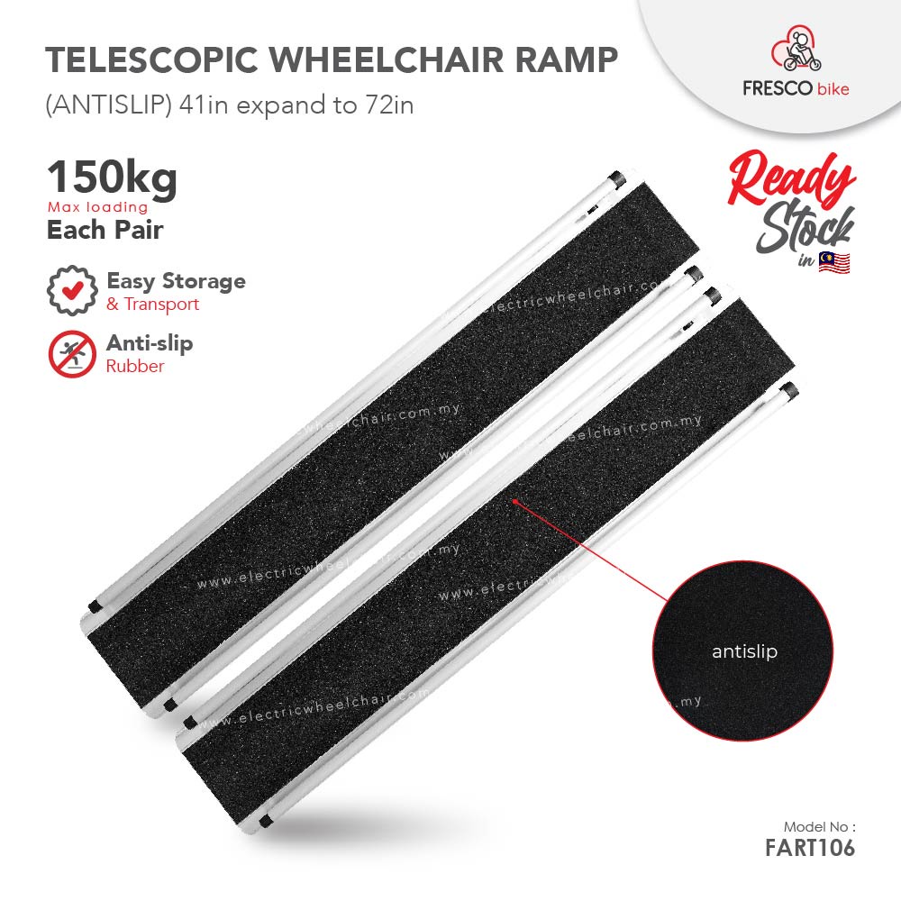 FART106 Telescopic Aluminium Wheelchair Ramp 150kg Capacity each pair Electric Wheelchair ramp 41 x 7.5inch