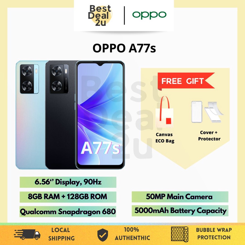 OPPO A77s Smartphone | 8GB + 128GB | 33W SUPERVOOCTM Fast Charge ...
