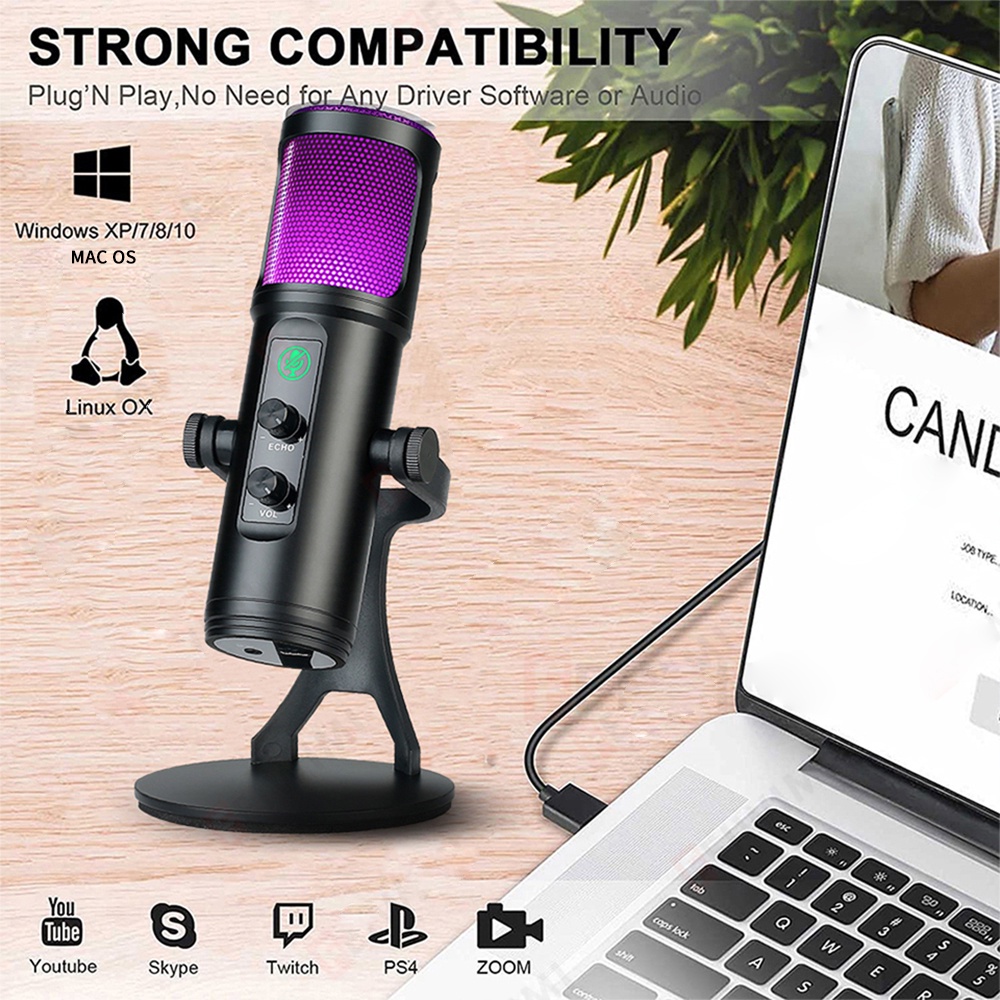 ⚡New arrivals⚡RGB Light Live Recording Home Musical Instrument Live Streaming Condenser Microphone For Mobile Game Voice Computer