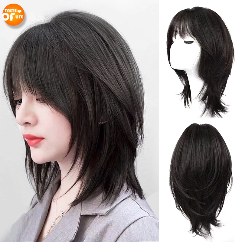 3d Full Hair Wig Air Bangs Medium Length 40CM Adjustable Inner Buckle Full Coverage Free Gift Fake Hair Extension