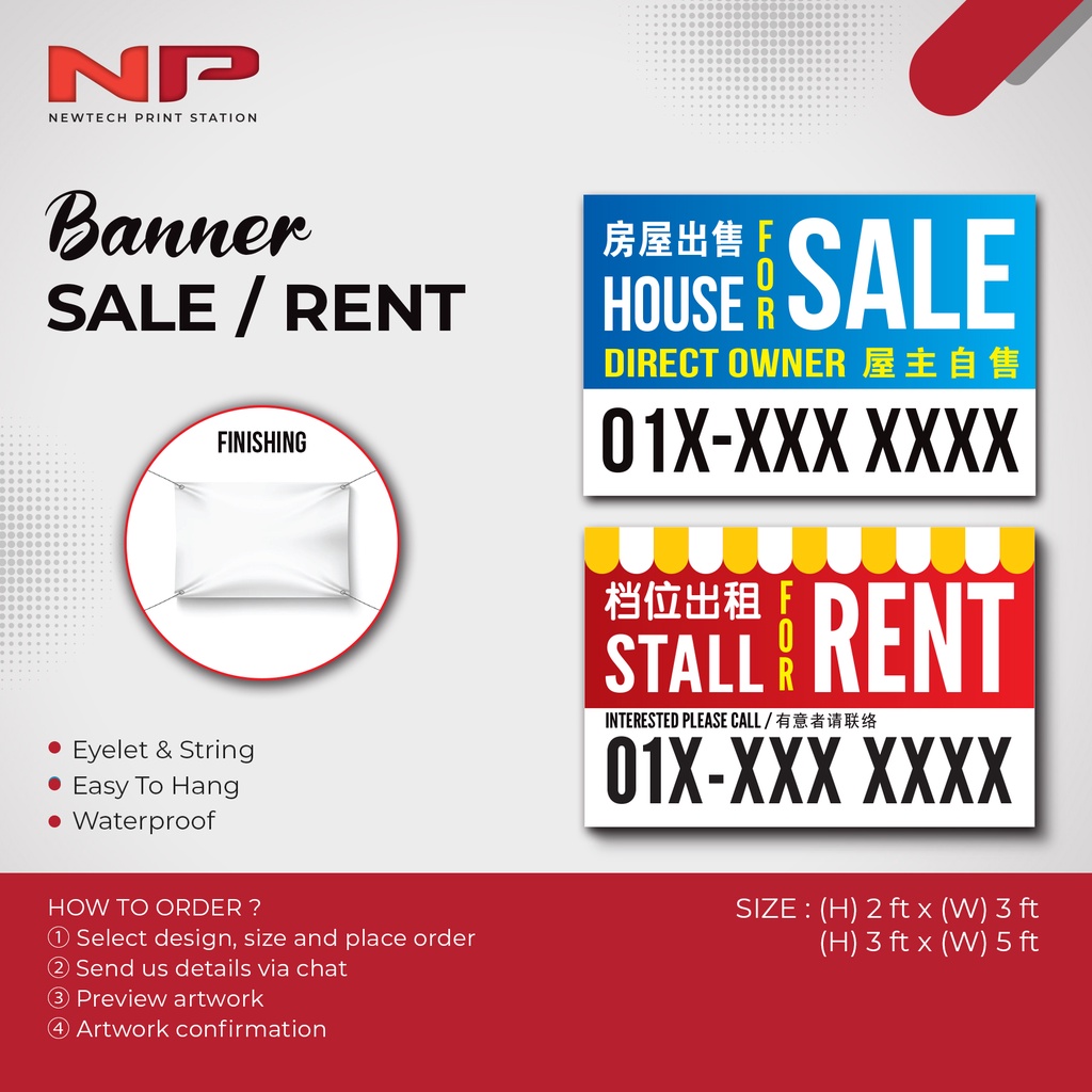 BANNER PROPERTY / SALE RENT BANNER / SEWA JUAL BANNER PRINTING (FREE