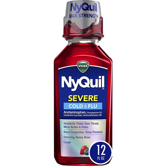 Vicks NyQuil SEVERE, Nighttime Relief of Cough, Cold & Flu Relief, Sore
