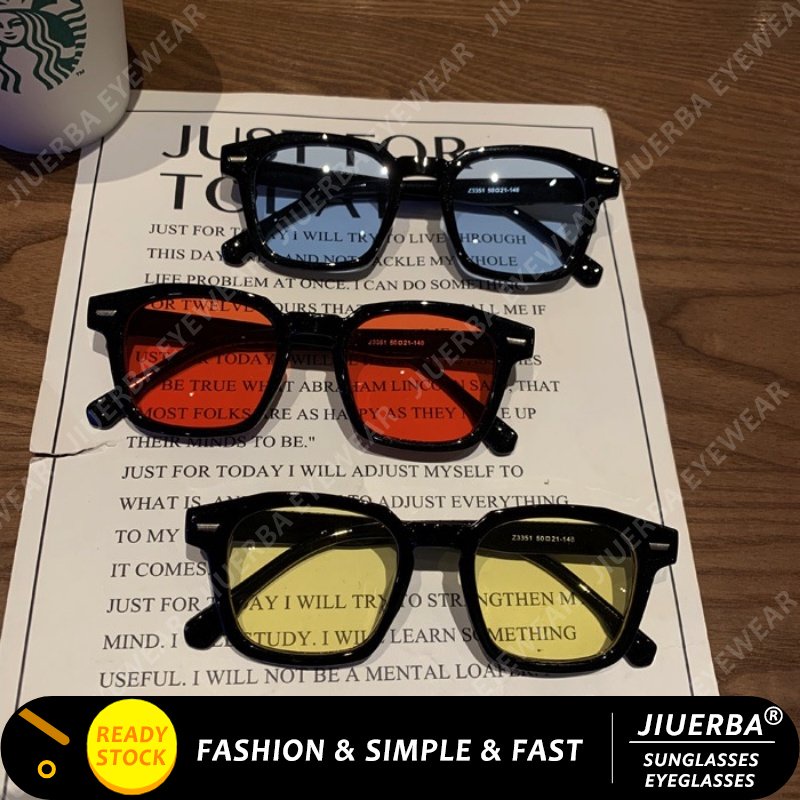 (JIUERBA) Unisex Retro Square Sunglasses Korean Female Wild Sunglasses Fashion Colored Lenses Couple Sunglasses