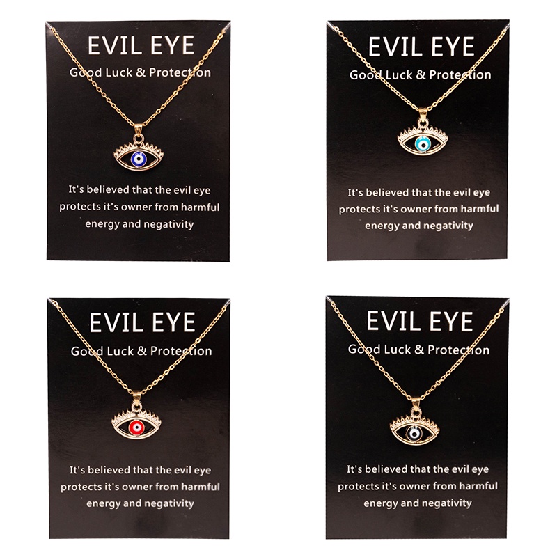 Türkiye Devil's Eye Blue Eye Pendant Necklace Gold Chain Advanced Korean Jewelry Gift Lucky Paper Card Necklace