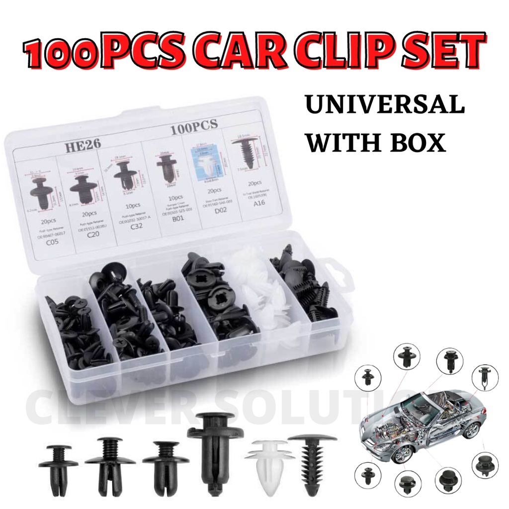 100pcs Set Car Clip Bumper Clip Push Pin Door Panel Klip Kereta Klip Bumper Universal Shopee