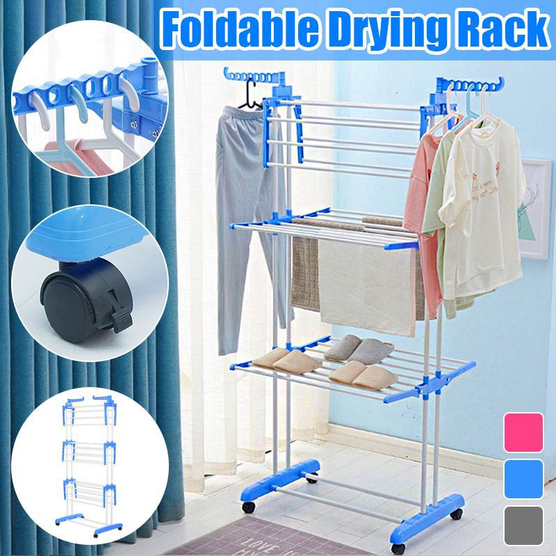 READY STOCK: Korean Hanging Rack / Ampaian Baju/ Penyidai Baju / Foldable Drying Rack with 3-Tier Stainless Steel