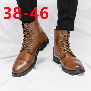 XJH Leather Flat Boots for Men Black Oxford Shoes Zip Design 
