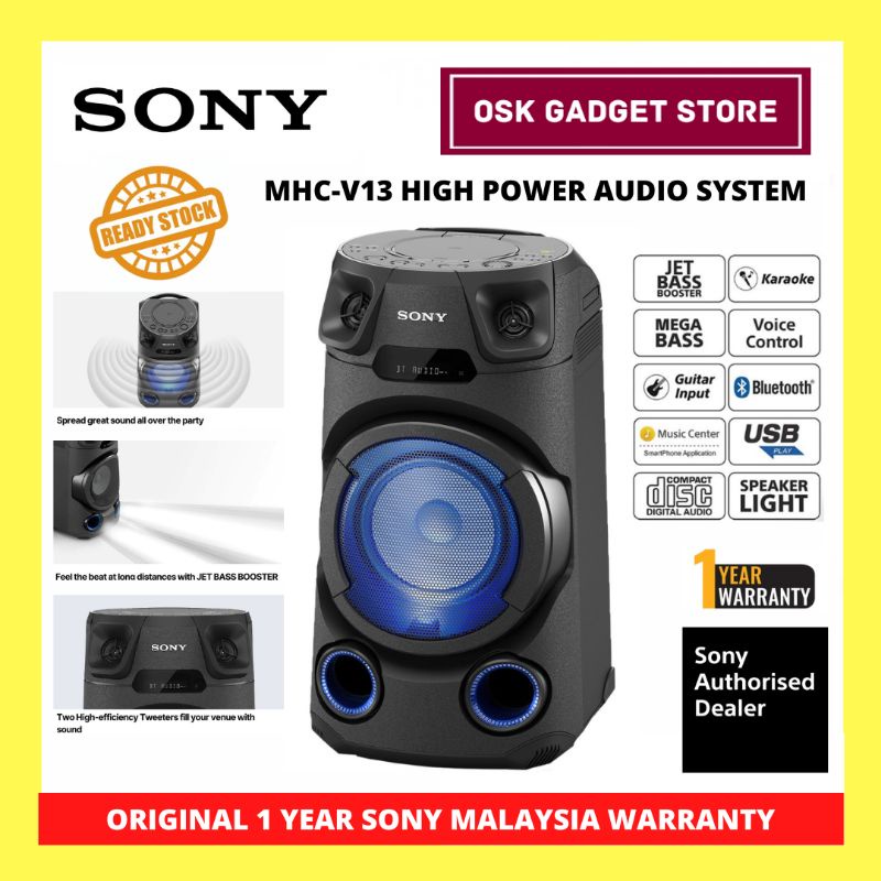 Sony MHCV13 High Power Home Audio System Bluetooth CD FM Radio Mic