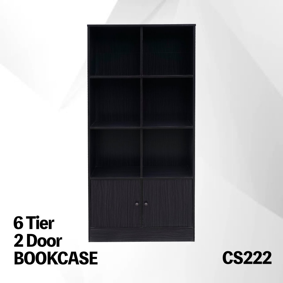 6 Tier 2 Door Book Shelf Bookcase Black Brown Shelves Door Rak Buku 6 Tingkat 2 Pintu Rak Buku