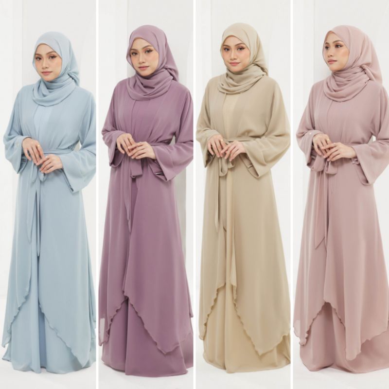 2022 NEW OFFER ABAYA Aafiya Chiffon Pastel + DRESS Chiffon Flowy FREE ...