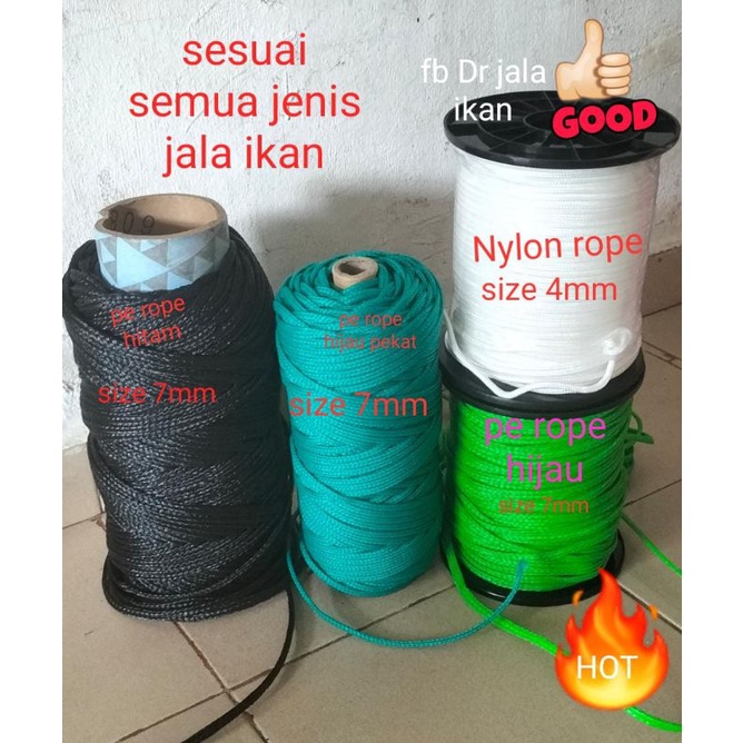 tali jala ikan udang pe rope hijau/ perop hitam Nylon rope | Shopee ...