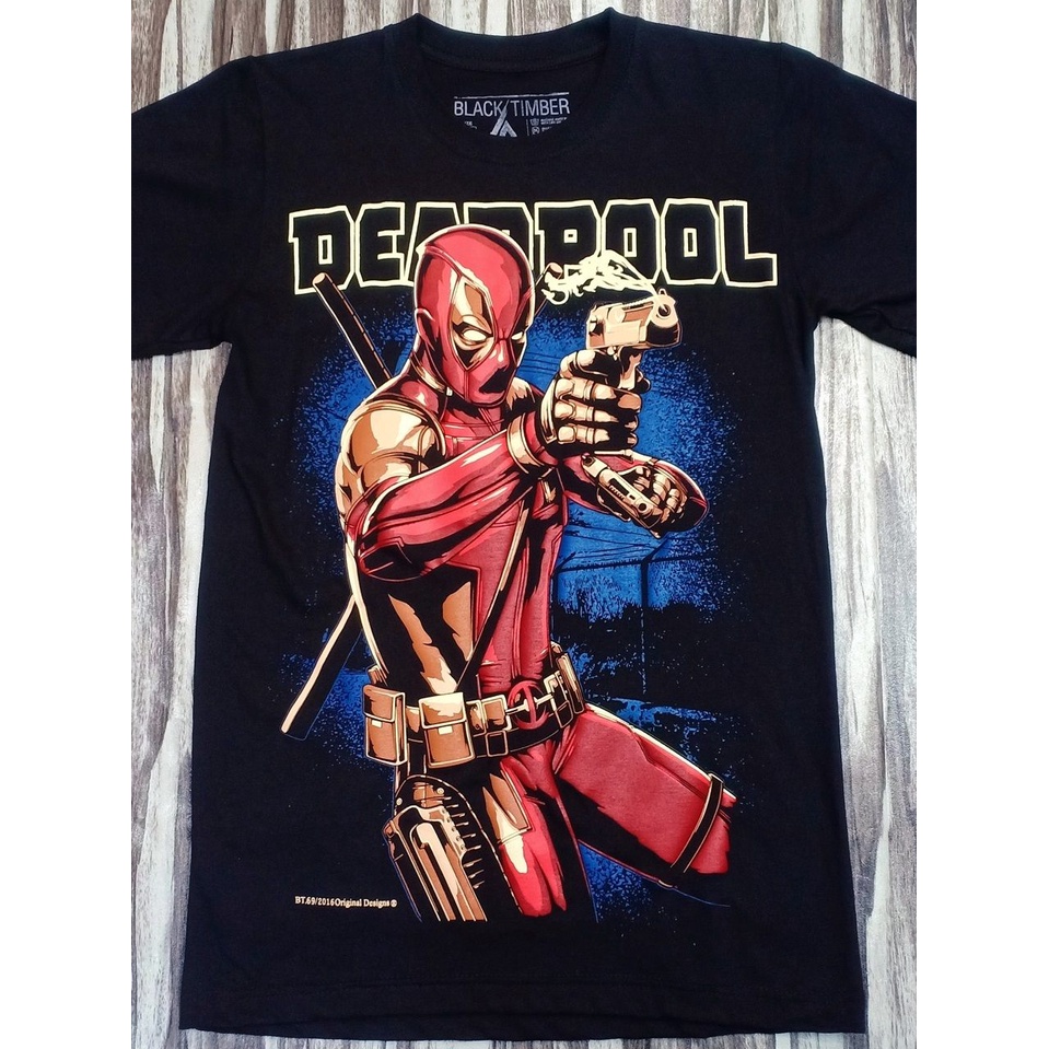 BT69 DEADPOOL SHOOTER AMERICAN SUPERHERO MARVEL COMIC MOVIE RYAN REYNOLDS TRIBUTE ORIGINAL BLACK TIMBER COTTON T-SHIRT