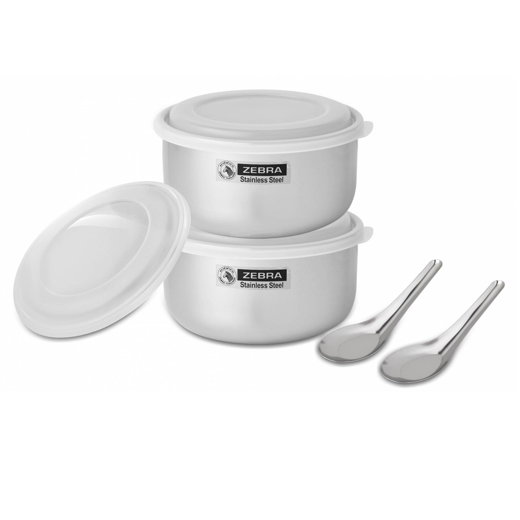 Zebra Extra Food Storage Set W/Chinese Spoon (14cm/2Pcs) [Free 1Pc Plastic Lid]