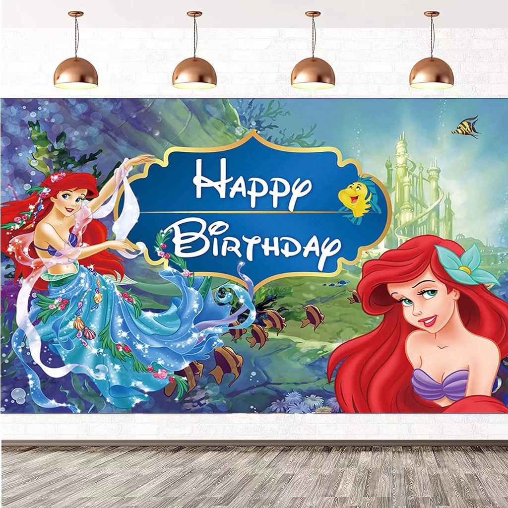 100x150CM Little Mermaid Backdrop Happy Birthday Background Cartoon  Colorful Banner Baby Girls Birthday Party Decoration | Shopee Malaysia