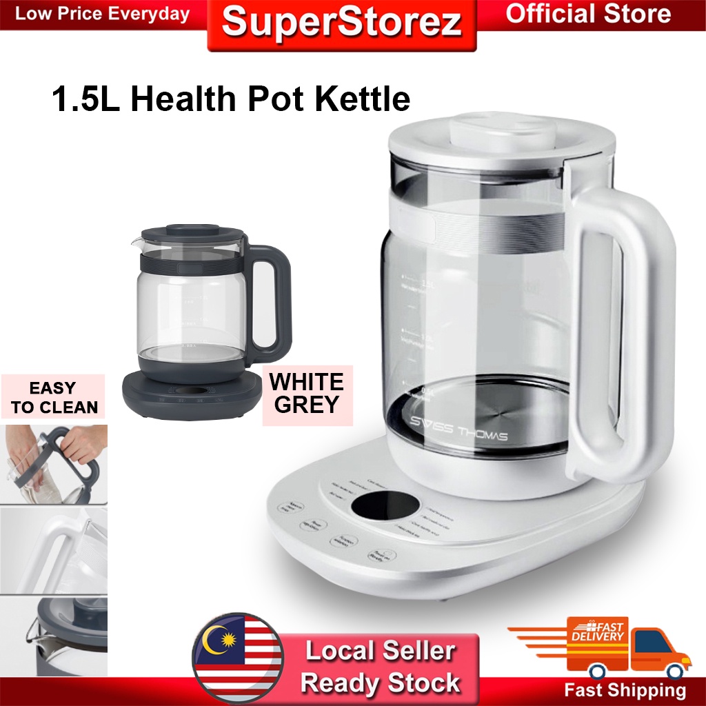 Superstorez 1.5L Health Pot Kettle 8 Modes Recipe 800W Multifunction Food Grade Glass Jug Tea Herbs Soup Boil