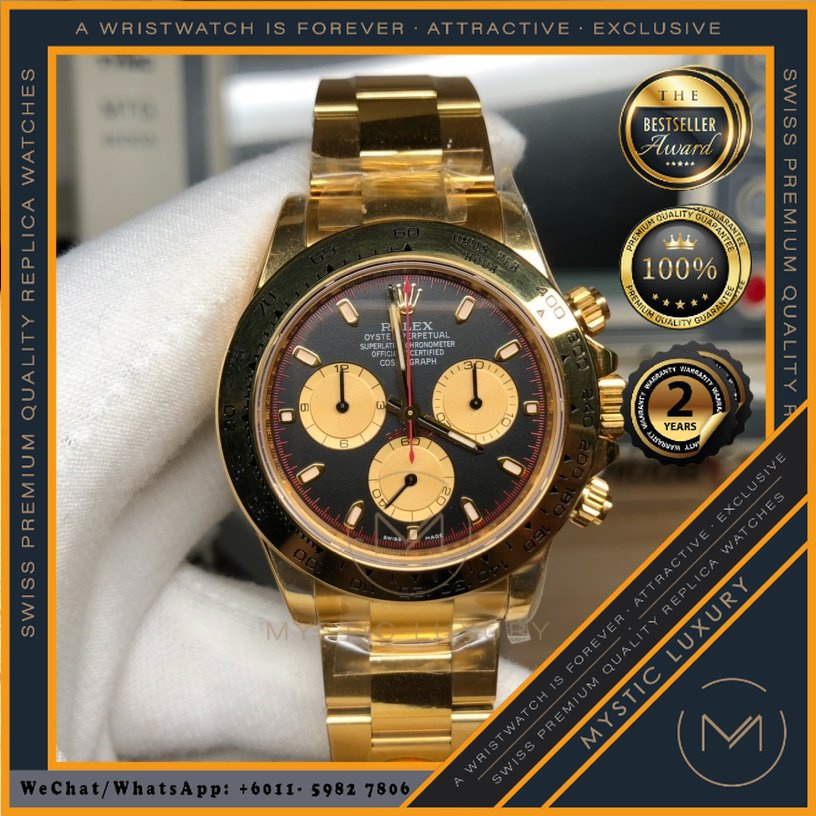 SWISS WATCHRL ROLEXS DAYTONA 116508 YG CASE 40MM BLACK DIAL  MYSTIC LUXURY MEN WATCH AUTOMATIC JAM TANGAN LUXURY