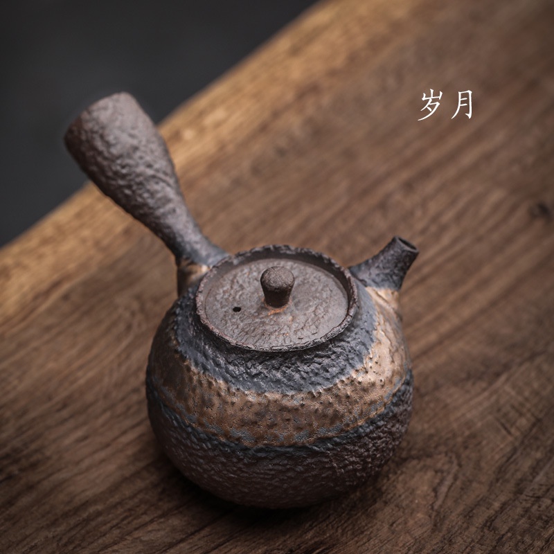 Rough pottery Stone Pattern Side Handle Pot Handmade Vintage Ceramic Kung Fu Tea Set Small Teapot Single Pot Pu-erh Tea Brewer