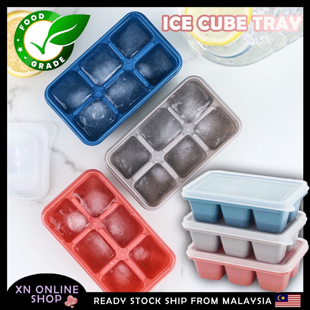 6 Grids Mini Ice Cube Tray Silicone with Lid Ice Maker Mould Babyfood Storage Acuan Ais Batu Mini Bekas Ais Kiub Silikon