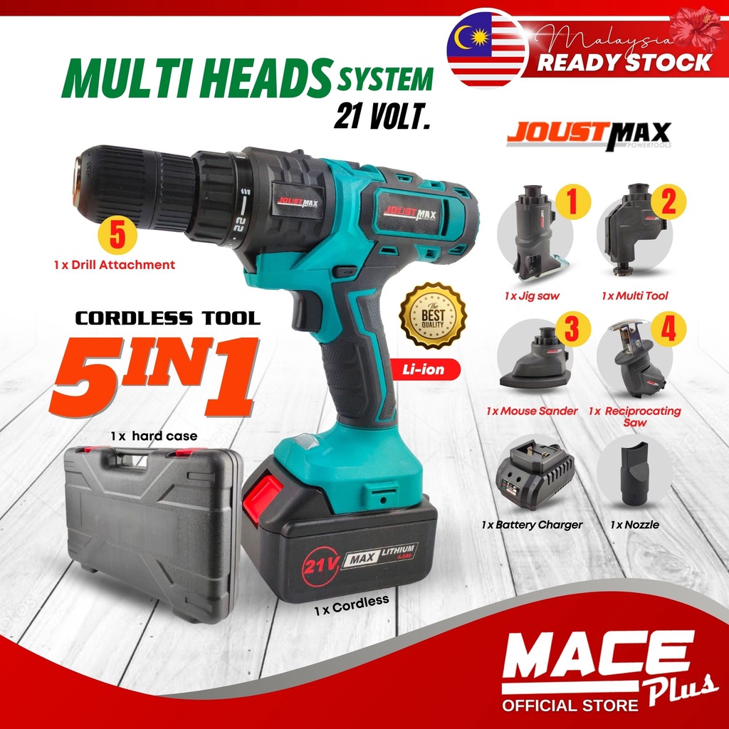 Joustmax Lino 5 In 1 Multi Head Cordless Combo Set Drill Attachment Jig