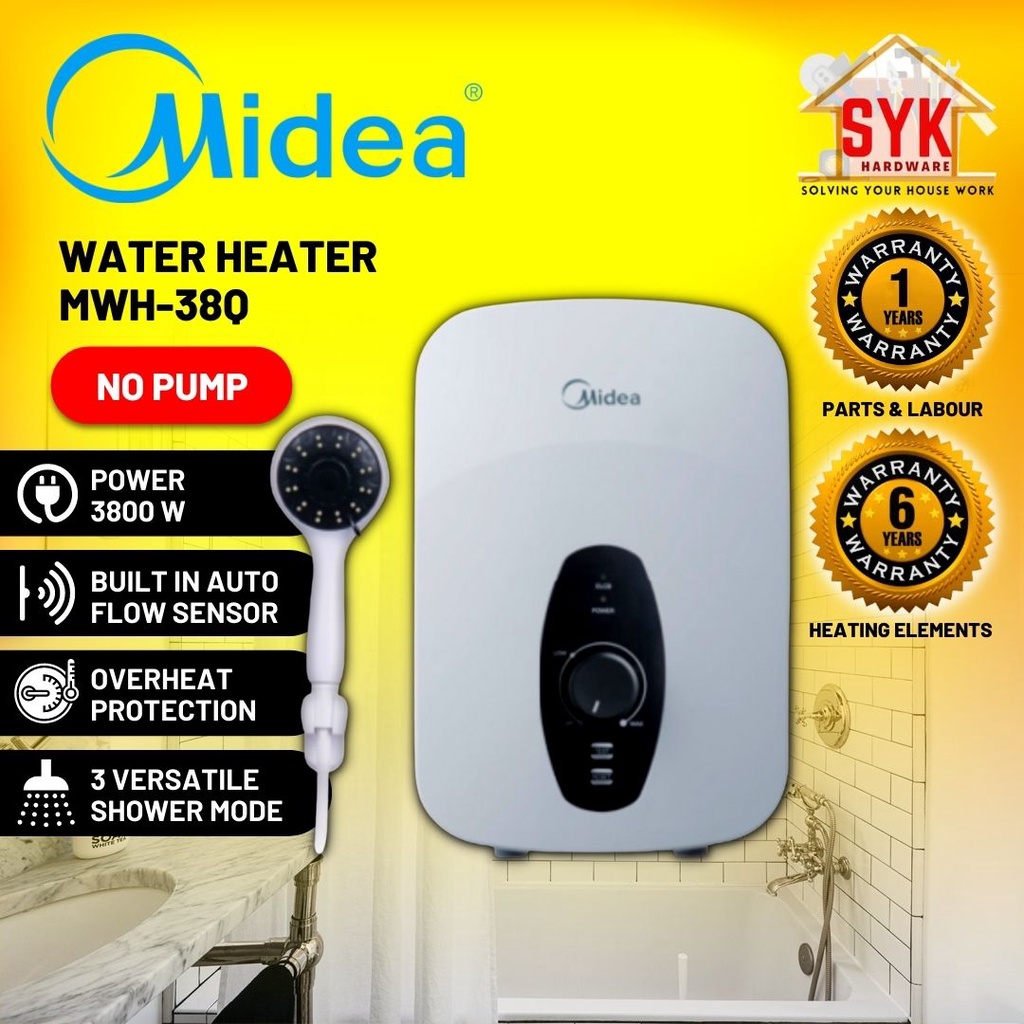 SYK Midea Water Heater Non Pump MWH38Q Shower Water Heater Media Water