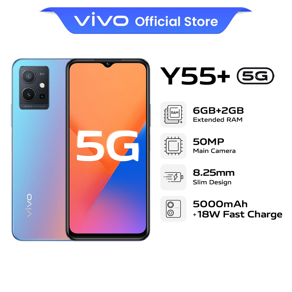 vivo Y55+ 5G Smartphone 6GB + 2GB Extended RAM/ 128GB ROM/ 5000mAh