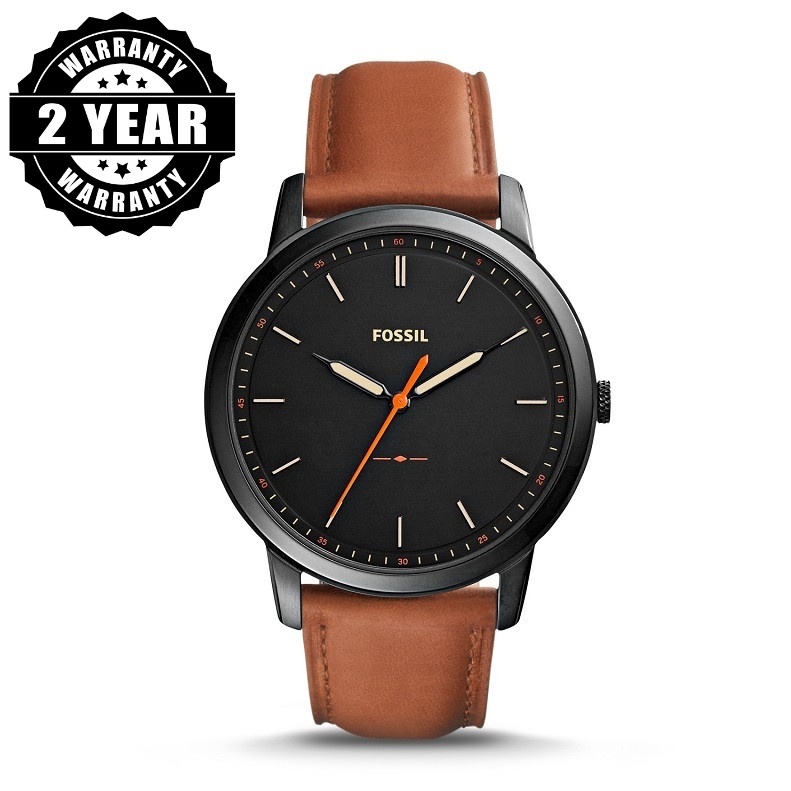 Fossil The Minimalist Black Dial Brown Leather Strap Watch for Men - FS5305