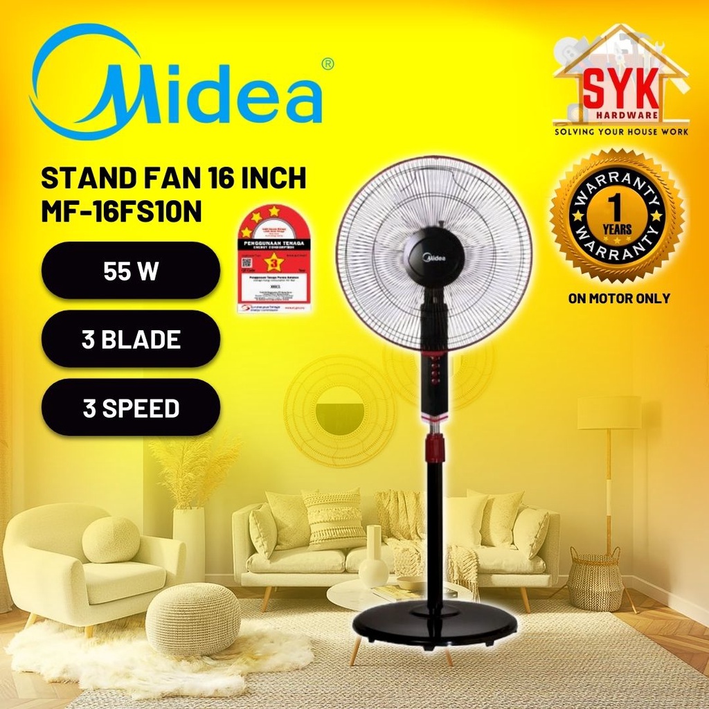 SYK Midea Stand Fan 16 Inch MF16FS10N Standing Fan Fans Oscillation Fan Kipas Berdiri Kipas