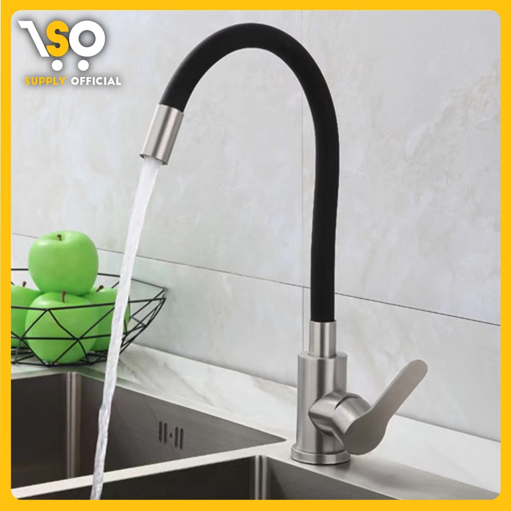 CORRO Black Silicone Rubber Kitchen Sink Faucet Stainless Steel Pillar