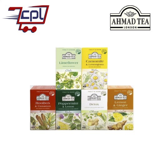 Ahmad Tea 20 Tea Bags-Fruit & Herb Tea (Rooibos & Cinnamon/ Detox/ Camomile&Lemongrass/ Lemon&Ginger/ Peppermint&Lemon)