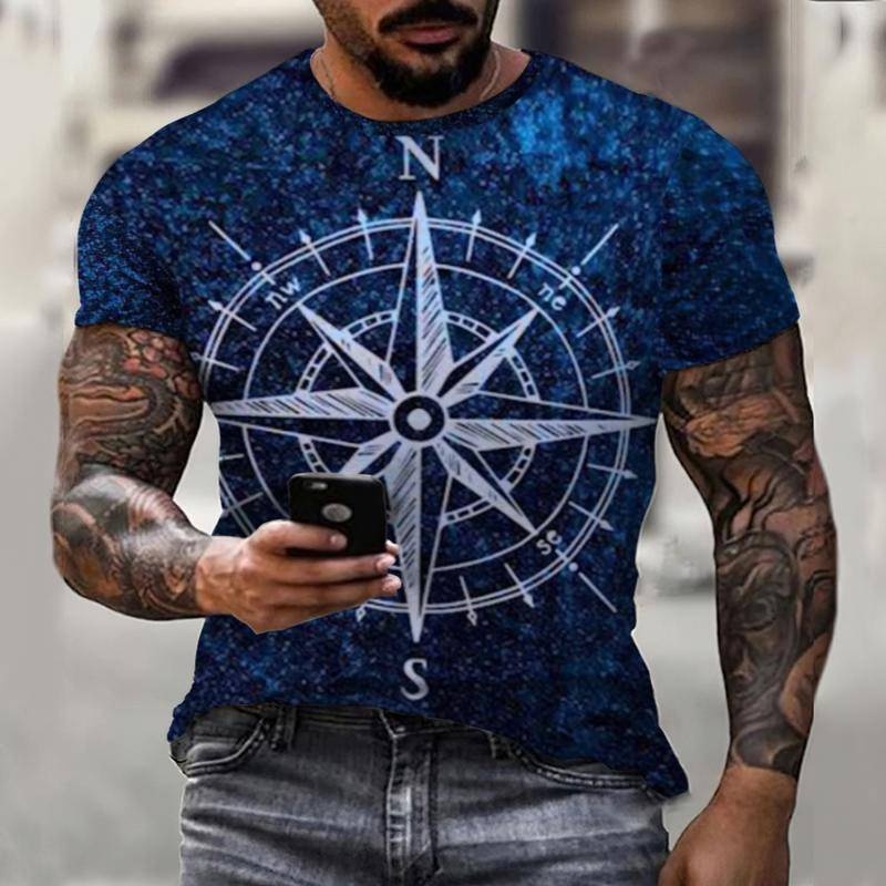 Summer Sailor Boat Compass New Men's T-Shirt 3D Men's Fashion 0 Neck Top Short Sleeve Casual