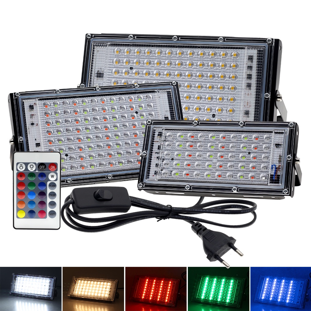 RGB Lights 50W 100W 150W LED Flood Light Dsco lights White/Warm/RGB with 24Key Remote IP66 Waterproof Outdoor Lighting