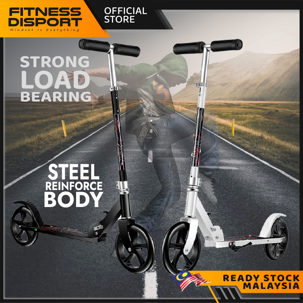 Fitness F1 Adult Scooter 2 Wheels Foldable Big Steel Scooter City Work Campus Walking Tools / Skuter Dewasa Tahan Lasak