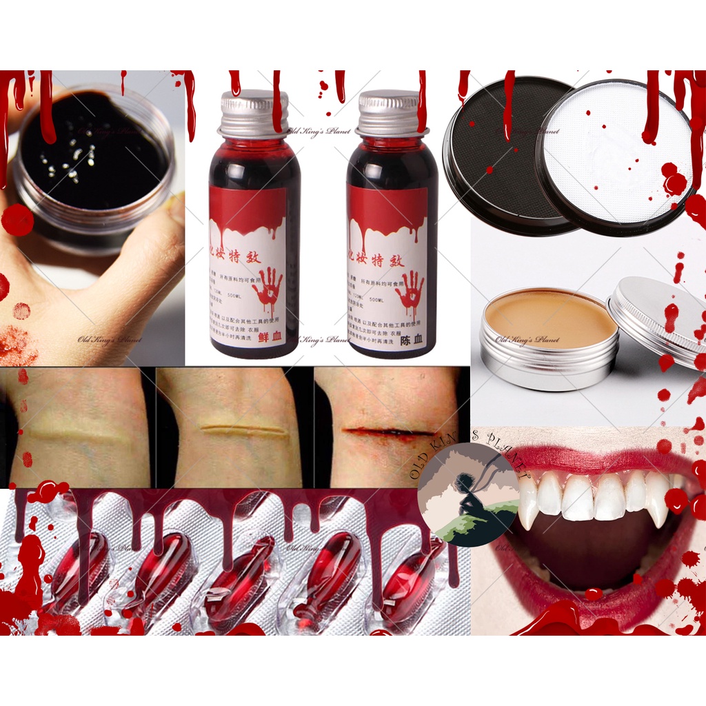 Face paint Fake Blood Scar Wound Scar Wax Skin Vampire Teeth Halloween Body Painting 人体彩绘 假血 疤痕伤口