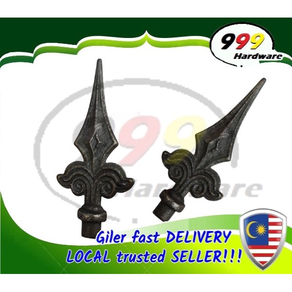 999 [5PC] WROUGHT IRON SOLID DIAMOND HEAD 5" x 2" / CAST IRON SPEAR DECORATION / GATE ORNAMENT FLOWER / WELDING PINTU