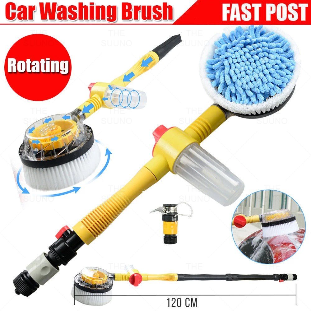 Rotating Car Wash Brush with Soap Spray Water Window Home Cleaning Tool