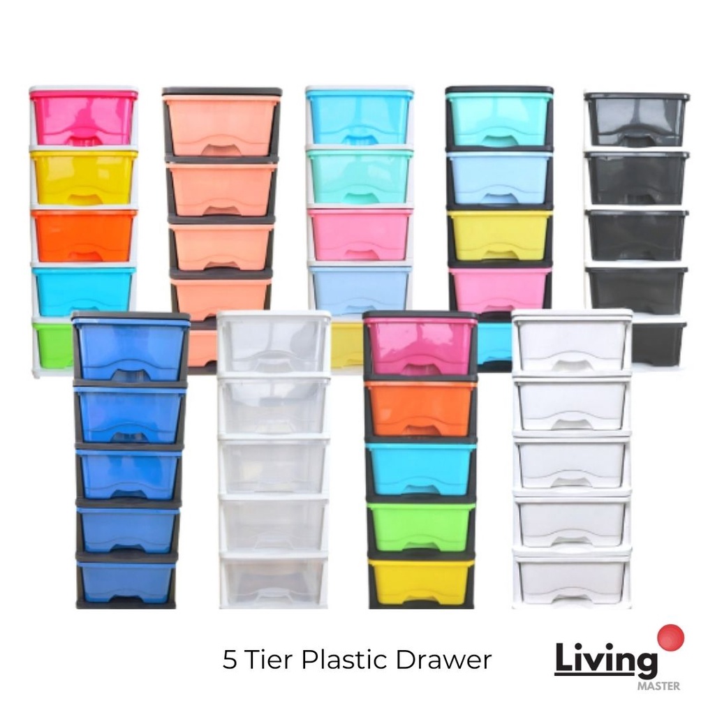 Kabinet Laci Plastik Modern 5 Tier Transparent & Mix Color Plastic Drawer Cabinet Plastic Storage Organizer