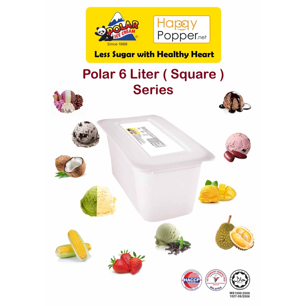 Happypopper Polar Ice cream 6 Liter 6liter Scoop Square Tub Frozen Snack Aiskrim