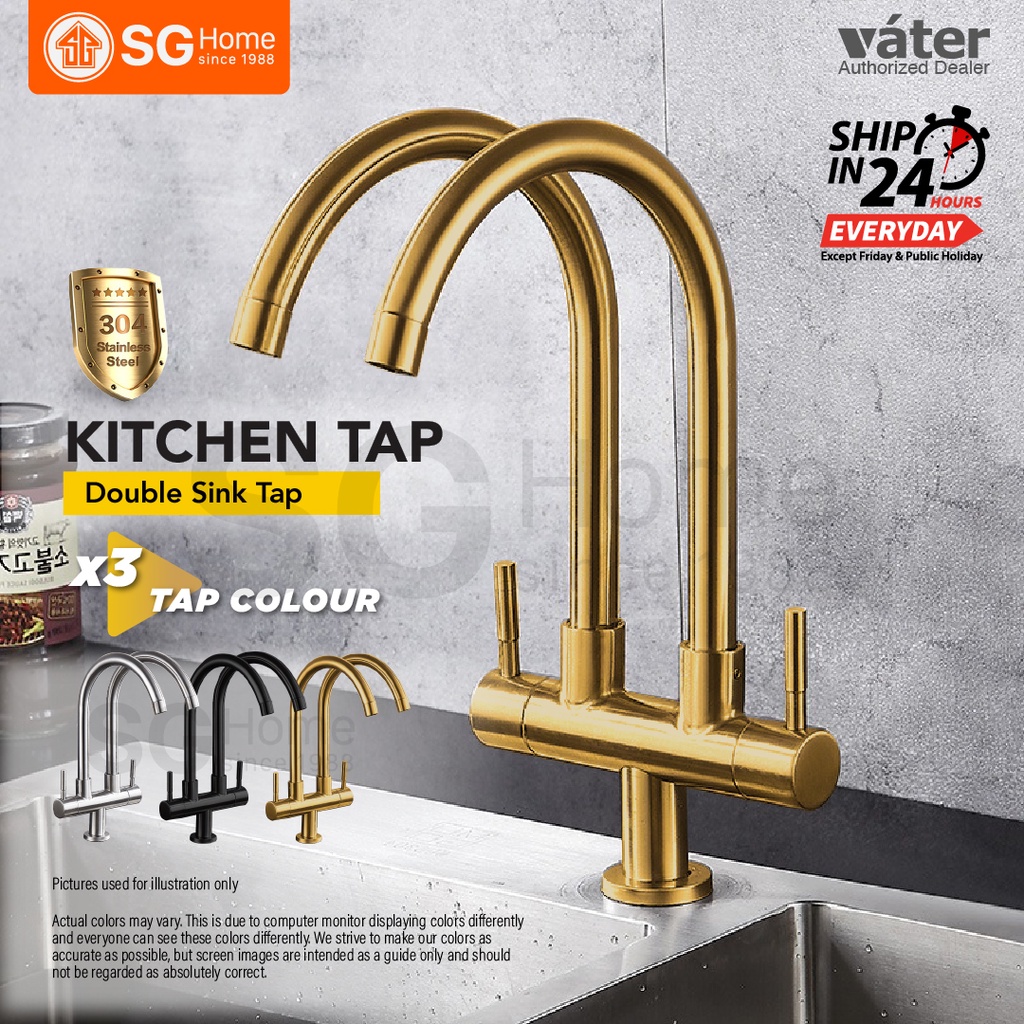 Vater Kitchen Sink Faucet Stainless Steel SUS304 Pillar Twins Spout