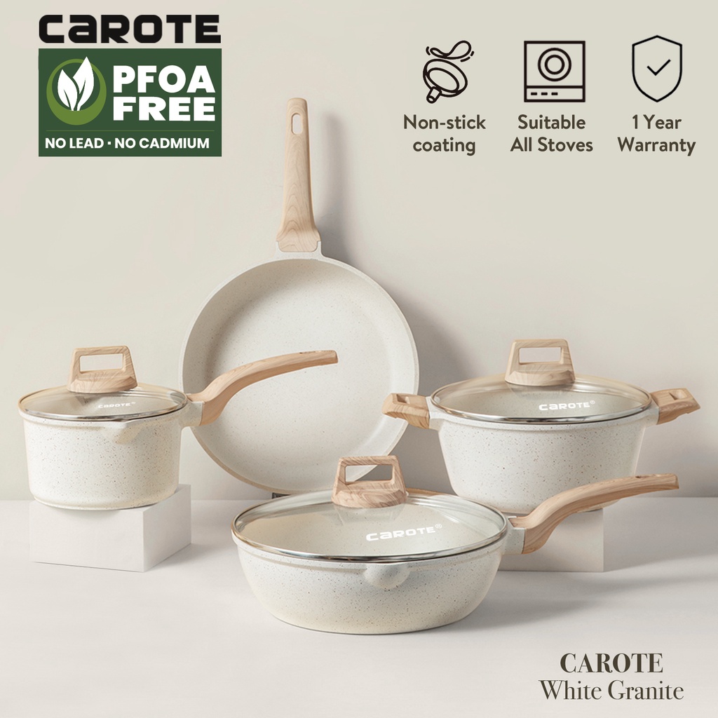 Carote IceCream Granite periuk batu Non sticky Cookware Set (7 Pcs) PFOA Free Suitable All Stove Set Gift