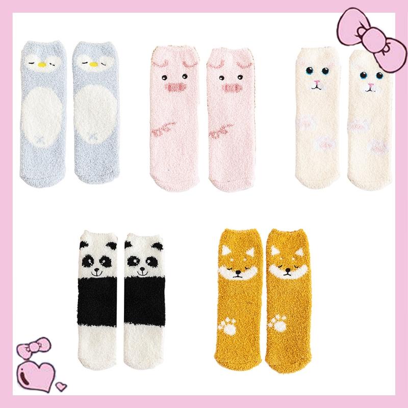 Time Women Cartoon Animal Winter Fuzzy Slipper Socks Cute Panda Dog for Cat Pig Penguin Pattern Coral Velvet Warm Sleep