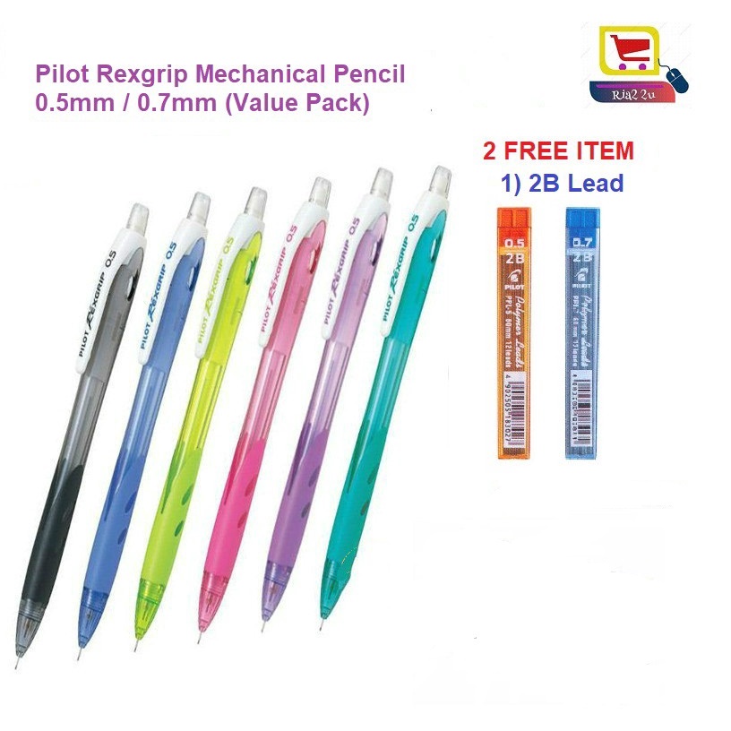 Pilot Rexgrip Mechanical Pencil FREE Lead ( 0.5mm / 0.7mm) Value Pack ...