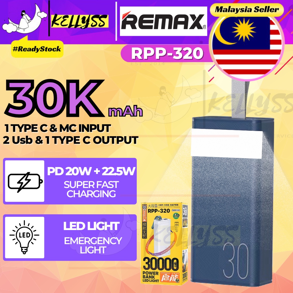 Power Bank Remax RPP-320 30000mAh - Charge Rapide 20W+22,5W, Pour Extérieur Et Multi-appareils