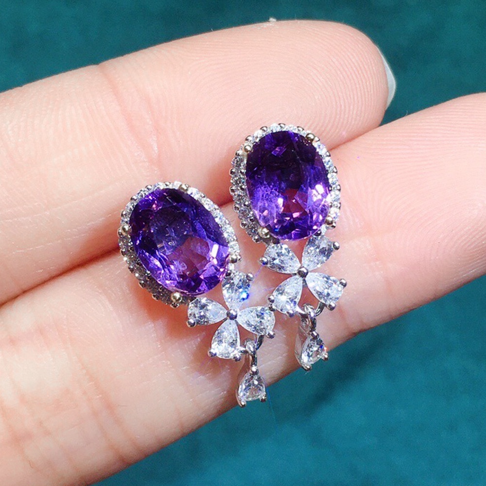 925 sterling silver Charming Purple CZ Dangle Earrings Women Romantic Fashion Ear Accessories Female for Party Fancy Birthday Gift Jewelry