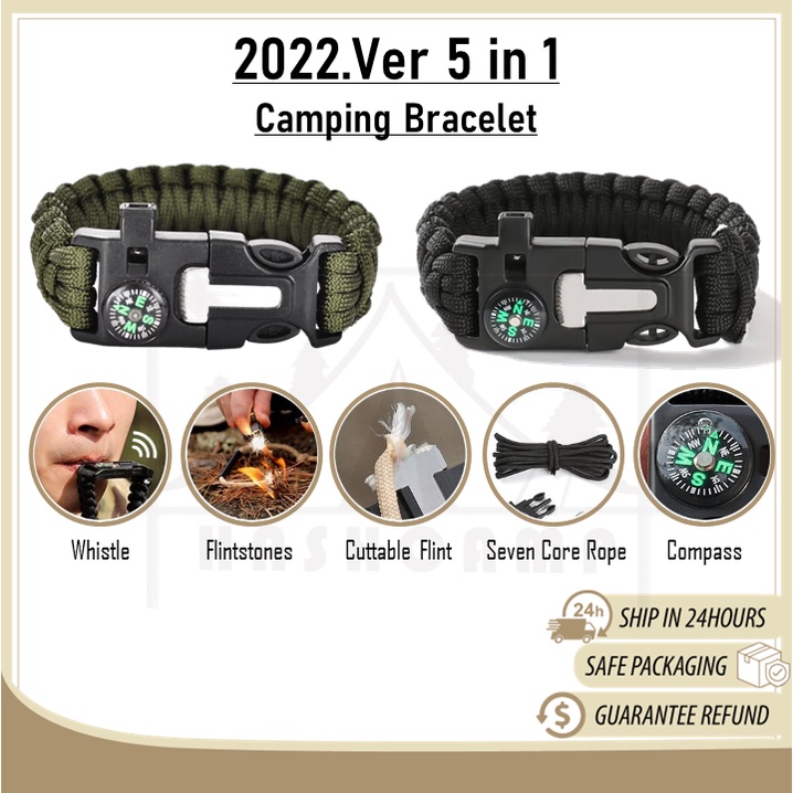 5 in 1 Outdoor Bracelet Multifunction Survival Gear Camping Tools With Flintstones Cutter Compass Braided Rope