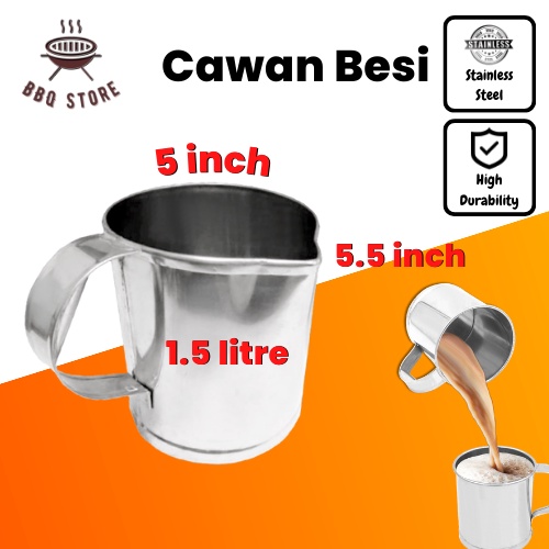 BBQ Store 1.5 Litre Stainless Steel Mug/Cawan Besi / Teh Tarik Mug With ...
