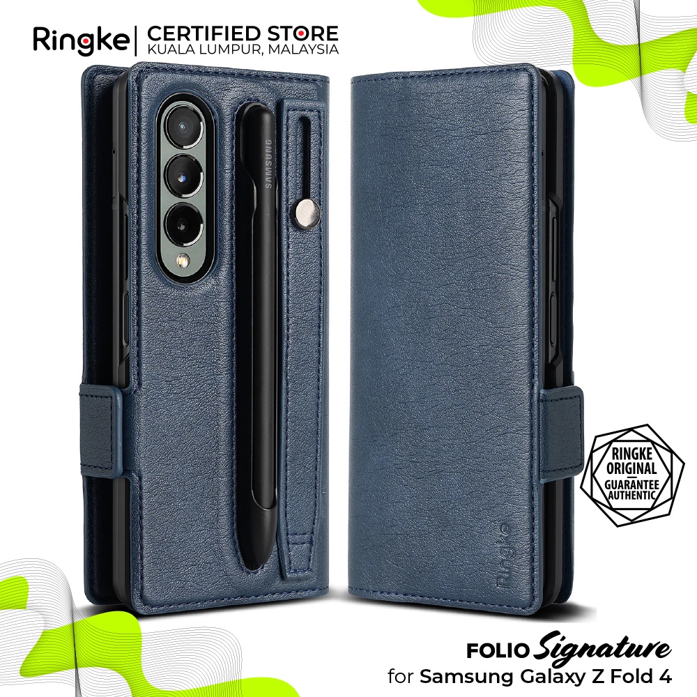 RINGKE® FOLIO SIGNATURE EZ STRAP+ Samsung Galaxy Z Fold 4 Case Handcrafted Premium PU Leather Flip Inner Wallet Strap